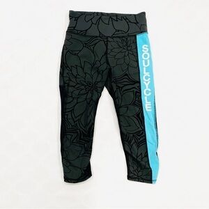 SoulCycle Grey Black Blue Floral Mesh Cutout Cropped Spin Athletic Leggings